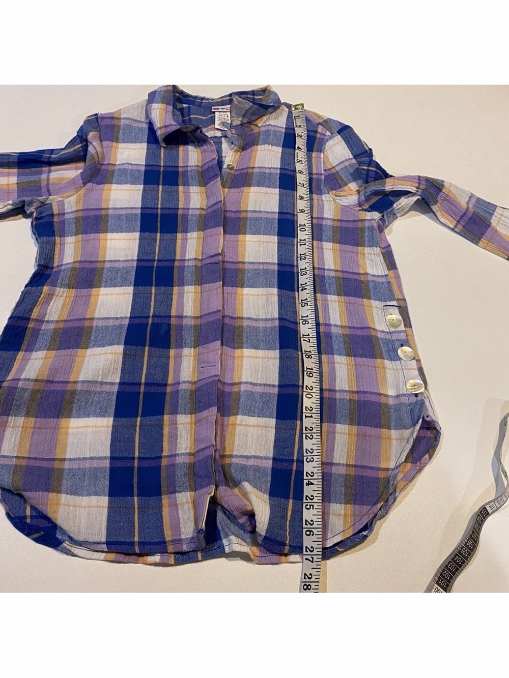 Vintage American Sweetheart Cotton Plaid Mother Of Pearl Button Shirt FLAWS - Picture 10 of 12